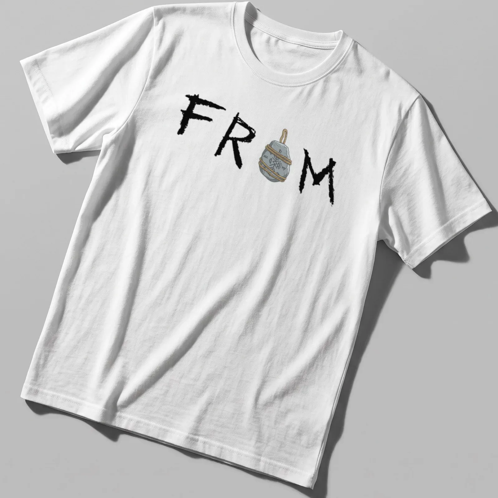 Illustrative talisman stone pendant T-shirt featuring the word FROM. — printed on a unisex t-shirt