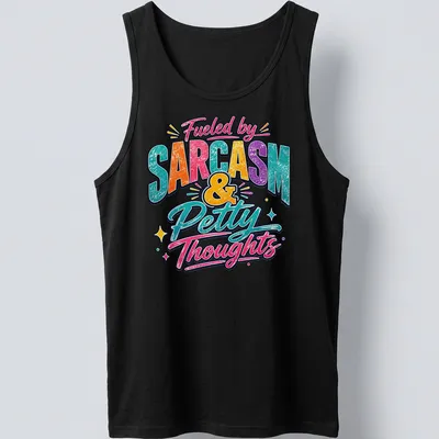 Vibrant retro tee featuring sarcastic and humorous text in multiple colors — printed on a tank top
