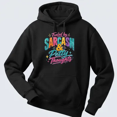 Vibrant retro tee featuring sarcastic and humorous text in multiple colors — printed on a unisex hoodie
