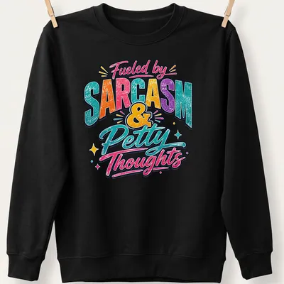 Vibrant retro tee featuring sarcastic and humorous text in multiple colors — printed on a unisex sweatshirt