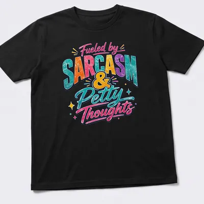 Vibrant retro tee featuring sarcastic and humorous text in multiple colors