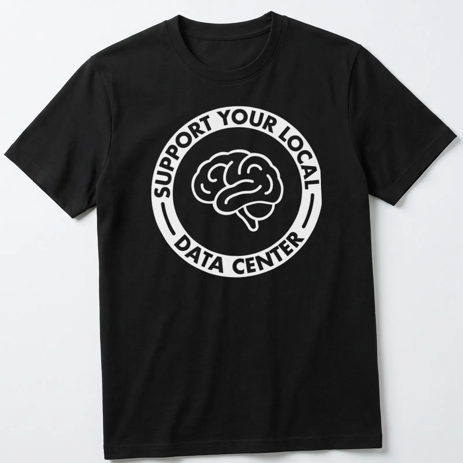 Humorous graphic of a data center with the text 'Funny Anti Data Center' — printed on a unisex t-shirt