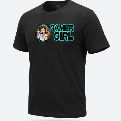 Cartoon gaming character with headset and bold Gamer Girl text