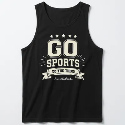 Vintage motivational shirt with 'Go Sports Do The Thing' in cream, gold, and black — printed on a tank top
