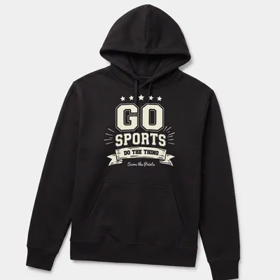 Vintage motivational shirt with 'Go Sports Do The Thing' in cream, gold, and black — printed on a unisex hoodie