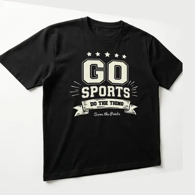Vintage motivational shirt with 'Go Sports Do The Thing' in cream, gold, and black — printed on a unisex t-shirt (angled view)
