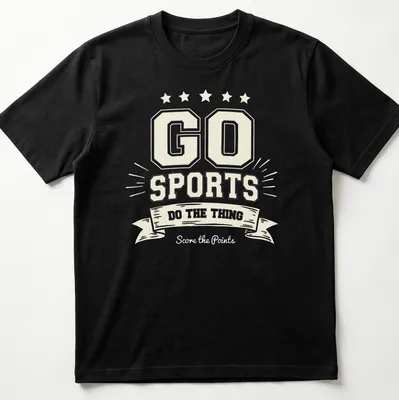 Vintage motivational shirt with 'Go Sports Do The Thing' in cream, gold, and black
