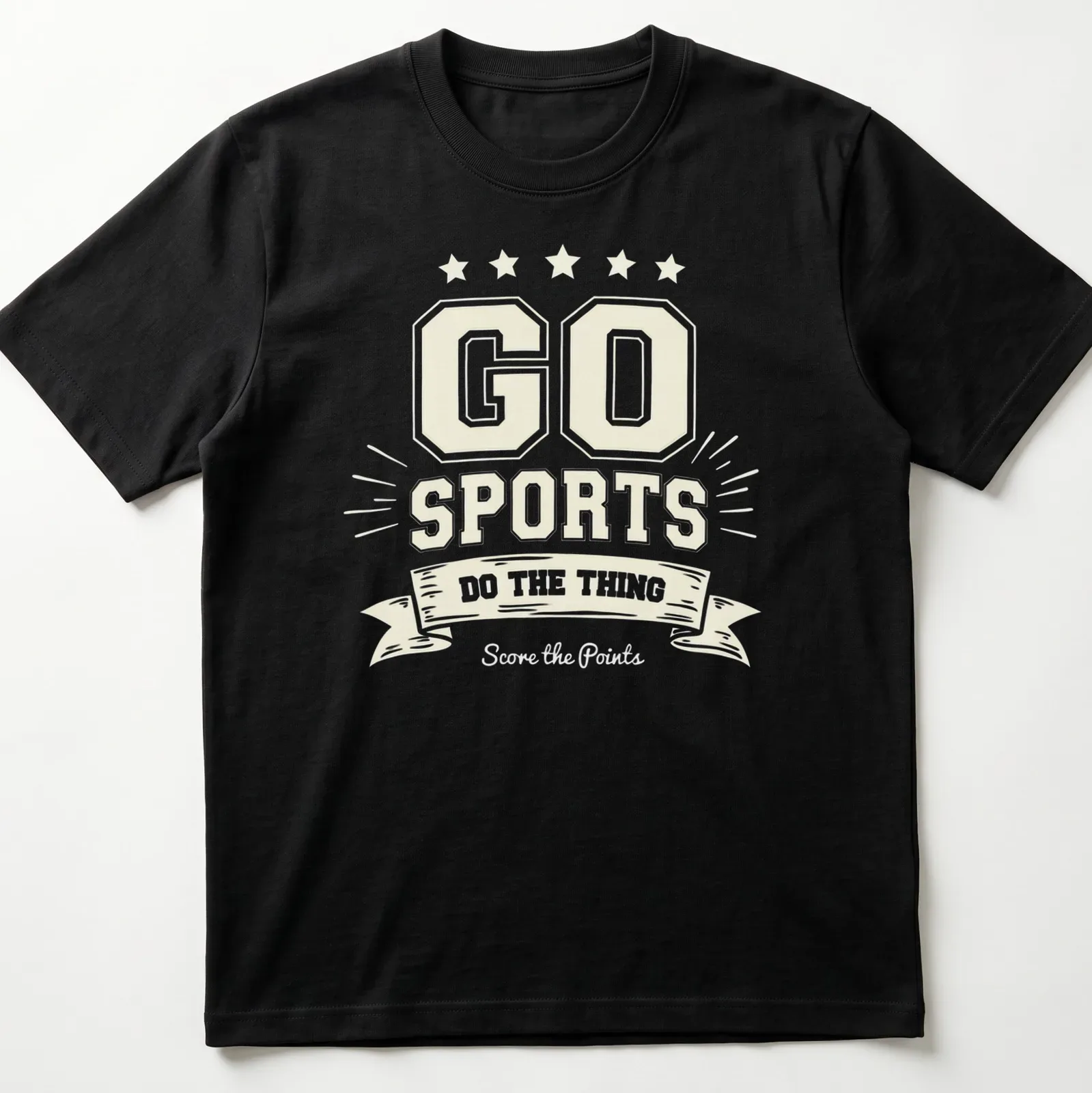 Vintage motivational shirt with 'Go Sports Do The Thing' in cream, gold, and black — printed on a unisex t-shirt