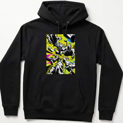 Vibrant graffiti illustration of jumping cats in neon colors — printed on a unisex hoodie