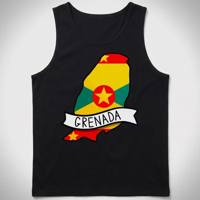 Colorful illustration of Grenada map with the text 'GRENADA' in bold letters. — printed on a tank top