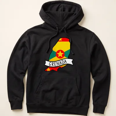 Colorful illustration of Grenada map with the text 'GRENADA' in bold letters. — printed on a unisex hoodie