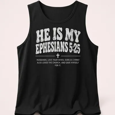 Bold typography Christian couple shirt with Ephesians 5:25 text — printed on a tank top