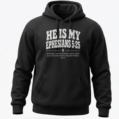 Bold typography Christian couple shirt with Ephesians 5:25 text — printed on a unisex hoodie