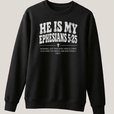 Bold typography Christian couple shirt with Ephesians 5:25 text — printed on a unisex sweatshirt