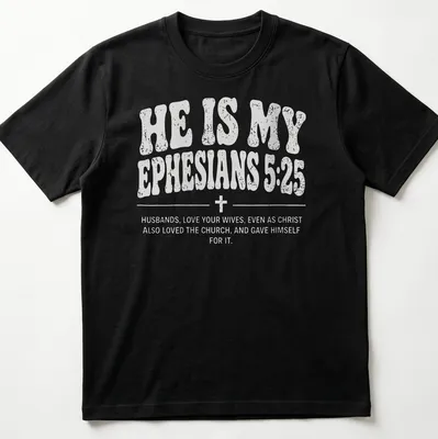 Bold typography Christian couple shirt with Ephesians 5:25 text — printed on a unisex t-shirt