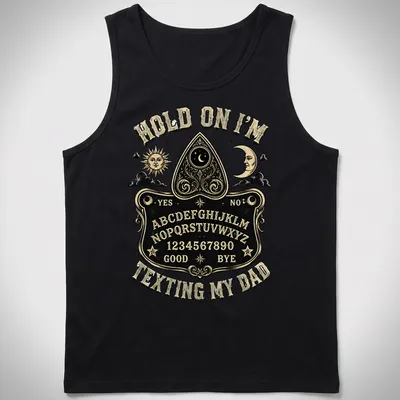 Vintage style Ouija board graphic with humorous texting theme. — printed on a tank top