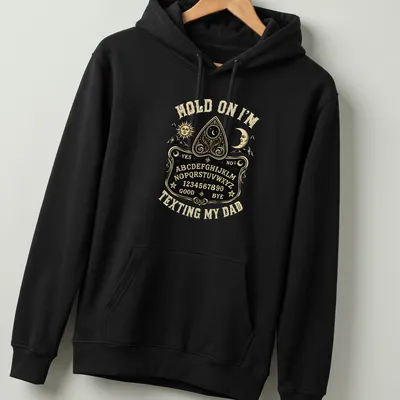 Vintage style Ouija board graphic with humorous texting theme. — printed on a unisex hoodie