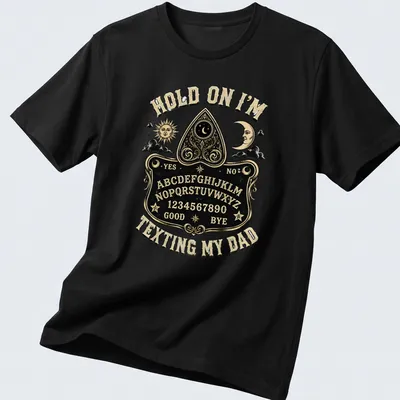 Vintage style Ouija board graphic with humorous texting theme. — printed on a unisex t-shirt