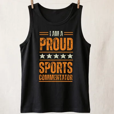 Vintage distressed t-shirt with bold text declaring pride in sports commentary — printed on a tank top