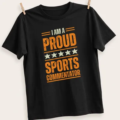 Vintage distressed t-shirt with bold text declaring pride in sports commentary