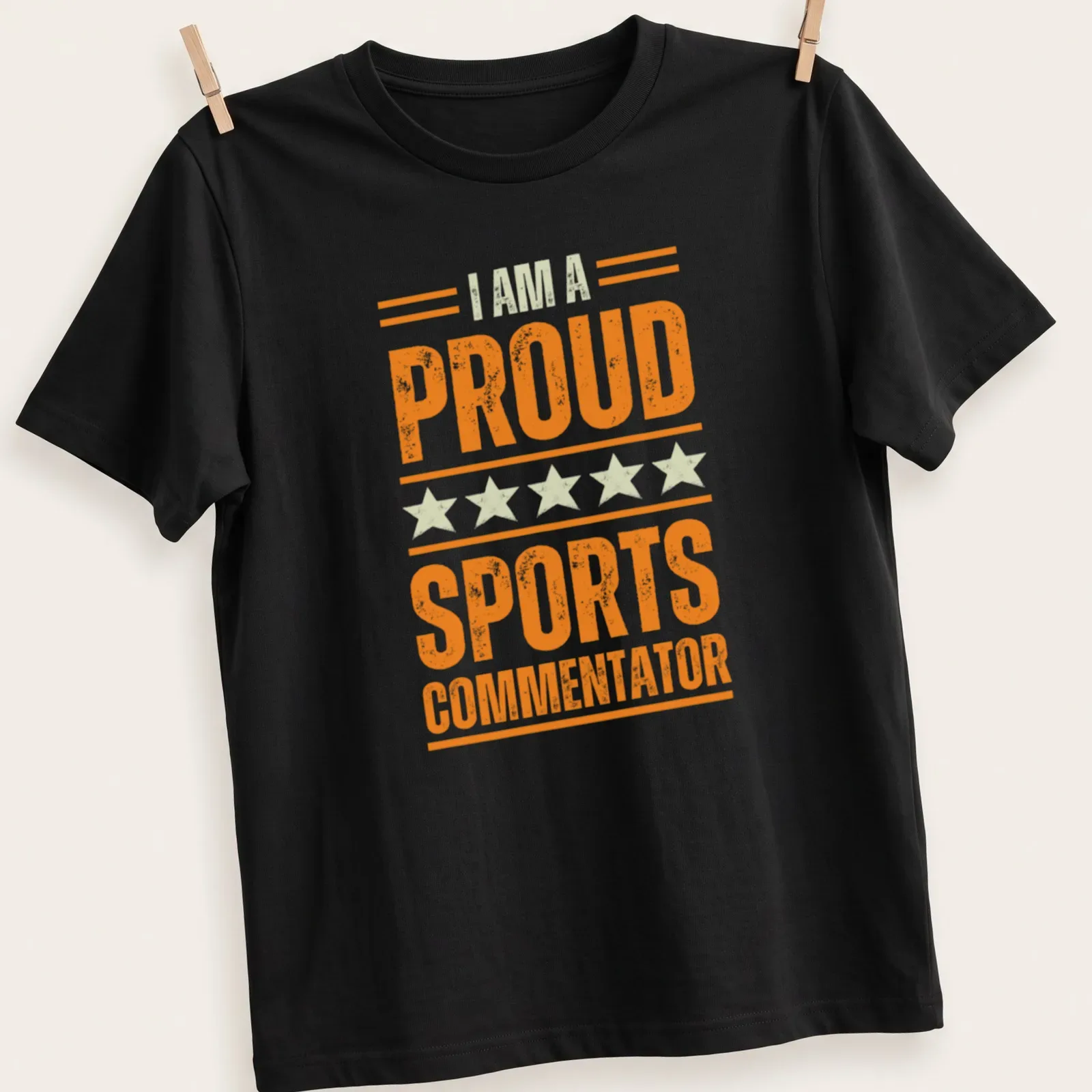 Vintage distressed t-shirt with bold text declaring pride in sports commentary — printed on a unisex t-shirt