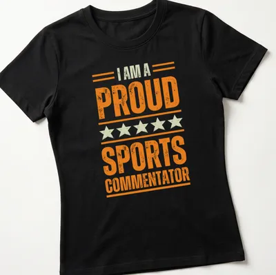 Vintage distressed t-shirt with bold text declaring pride in sports commentary — printed on a women's shirt