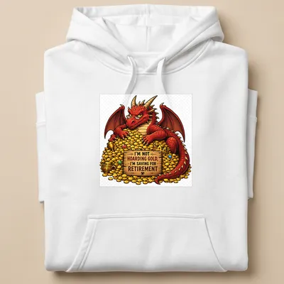 Colorful cartoon dragon with text about saving for retirement on a — printed on a unisex hoodie