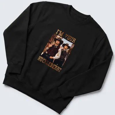 Vintage T-shirt featuring two cowgirls and the words I'm Your Huckleberry — printed on a unisex sweatshirt