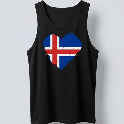 Distressed print of Iceland flag shaped like a heart in blue, red, and white. — printed on a tank top