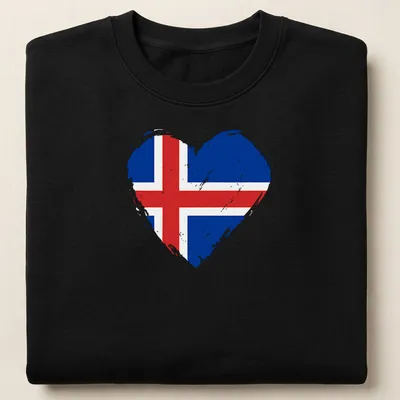 Distressed print of Iceland flag shaped like a heart in blue, red, and white. — printed on a unisex sweatshirt