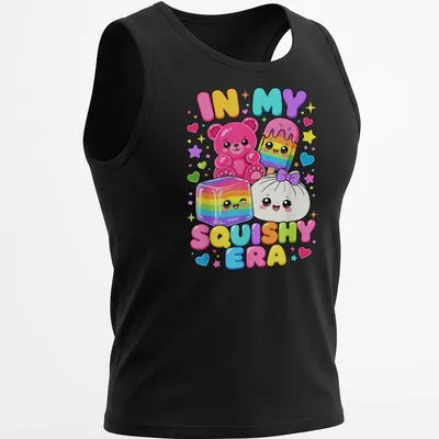 Kawaii style t-shirt featuring a cute bear, ice cream, and colorful candy design — printed on a tank top