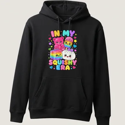 Kawaii style t-shirt featuring a cute bear, ice cream, and colorful candy design — printed on a unisex hoodie