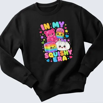 Kawaii style t-shirt featuring a cute bear, ice cream, and colorful candy design — printed on a unisex sweatshirt