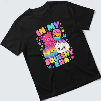 Kawaii style t-shirt featuring a cute bear, ice cream, and colorful candy design