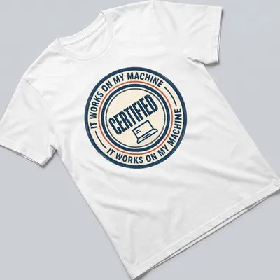 Retro distressed IT WORKS ON MY MACHINE laptop seal t-shirt