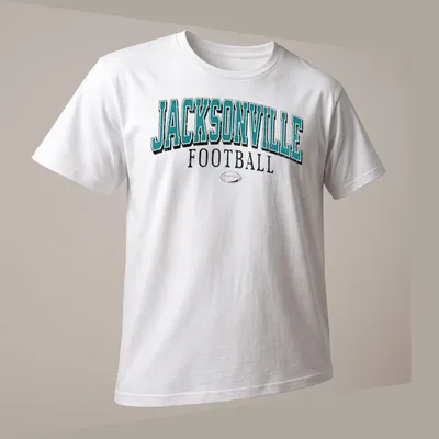 Vintage athletic tee featuring Jacksonville Football in bold lettering — printed on a unisex t-shirt (angled view)