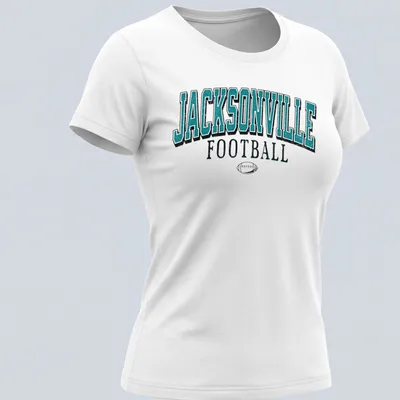 Vintage athletic tee featuring Jacksonville Football in bold lettering — printed on a women's shirt