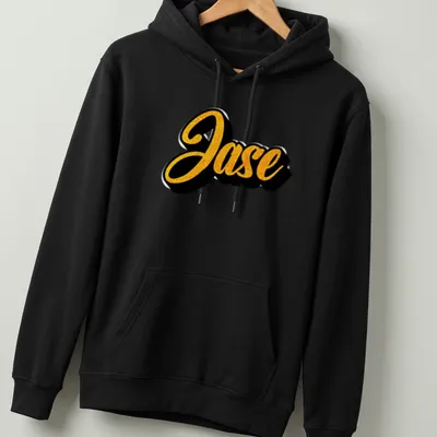 Personalized T-shirt featuring the name Jase in bold gold script on black background. — printed on a unisex hoodie