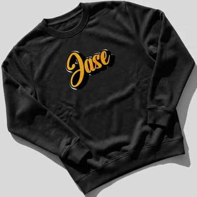 Personalized T-shirt featuring the name Jase in bold gold script on black background. — printed on a unisex sweatshirt