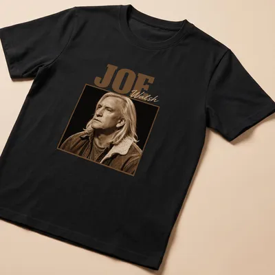 Vintage sepia portrait of Joe Walsh with his name in script