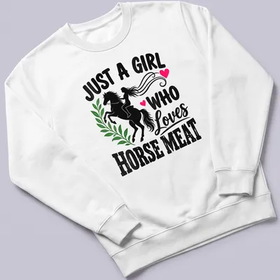 Bold typography t-shirt with a horse rider graphic and playful text — printed on a unisex sweatshirt