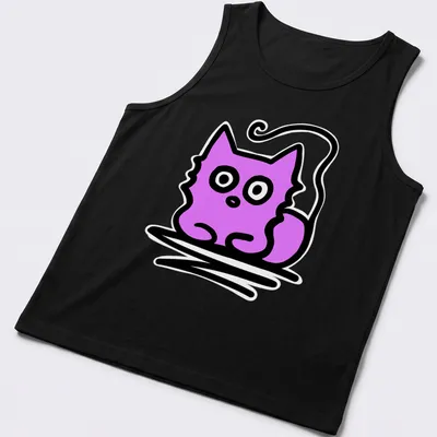 Kawaii line-art of a lavender kitty with the text 'Just Chillin' above. — printed on a tank top