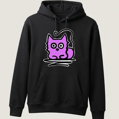 Kawaii line-art of a lavender kitty with the text 'Just Chillin' above. — printed on a unisex hoodie