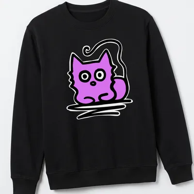 Kawaii line-art of a lavender kitty with the text 'Just Chillin' above. — printed on a unisex sweatshirt