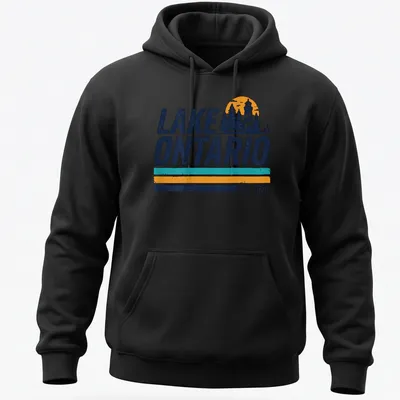 Retro vintage Lake Ontario T-shirt with lighthouse illustration and established date — printed on a unisex hoodie