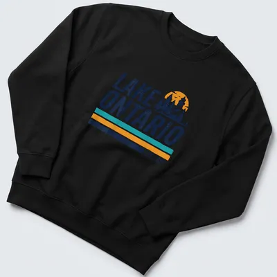 Retro vintage Lake Ontario T-shirt with lighthouse illustration and established date — printed on a unisex sweatshirt