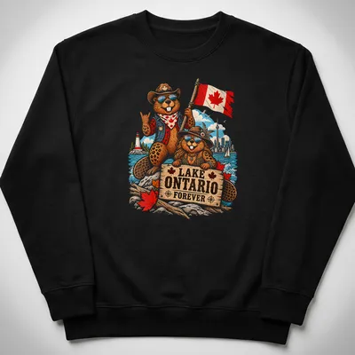 Vintage cartoon t-shirt with Canadian beavers and 'Lake Ontario Forever' text — printed on a unisex sweatshirt