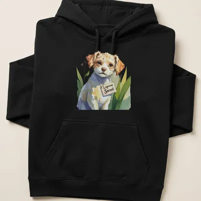 Playful illustration of a Laperm dog with the text 'Laperm Sweet' in colorful lettering — printed on a unisex hoodie