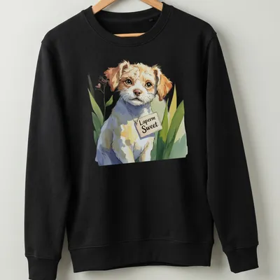 Playful illustration of a Laperm dog with the text 'Laperm Sweet' in colorful lettering — printed on a unisex sweatshirt