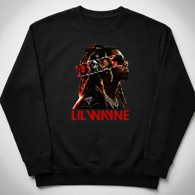 Bold graphic shirt featuring Lil Wayne Carter V design in black, red, white, and gold — printed on a unisex sweatshirt